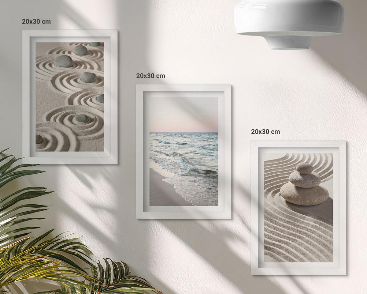 BILDER SET 3er Set - 20x30 cm Weißer Rahmen - Wellen, Sand, Wasser, Steine, Strand - Weiß, Kunststoff (20/30cm) - TULUP