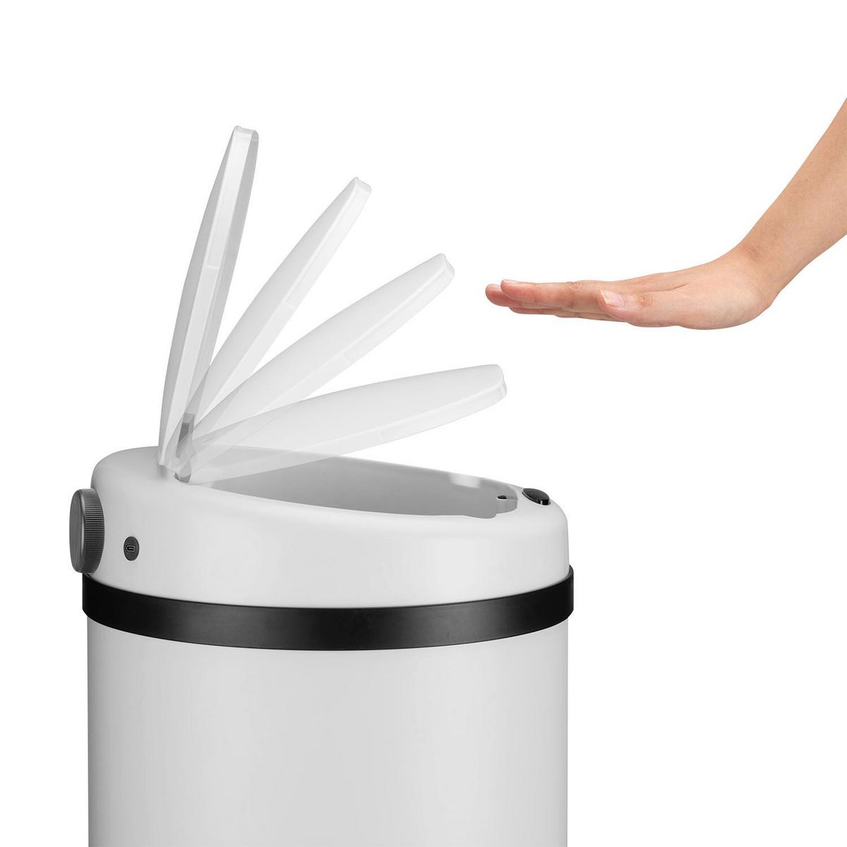 MÜLLEIMER rund 40L weiß mit Sensor - Weiß, Metall (31/68/31cm) - Juskys