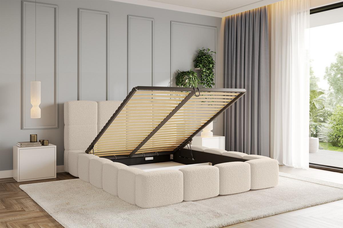 POLSTERBETT mit Bettkasten und Lattenrost mit Kopfteil, Boxbett ohne Matratze, mit Stauraum - NATA 200x200 Dunkelbeige - Hellbraun, Holzwerkstoff/Textil (200/200cm) - ALTDECOR