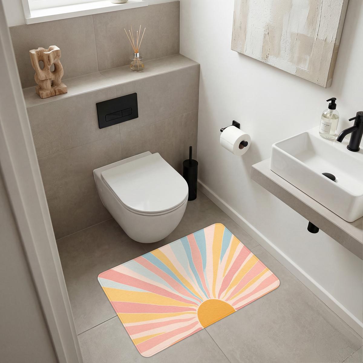 BADEMATTE Illustration - Sonne - Pastellfarben 90x60 cm - Pastellblau, Textil (90/60cm) - OnlyWow