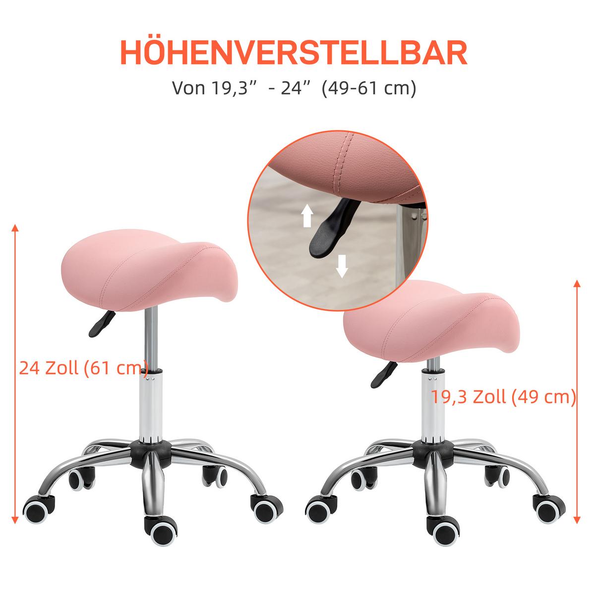 ROLLHOCKER PU Metall Rosa - Chromfarben/Rosa, Kunststoff/Metall (52/61/53cm) - HOMCOM