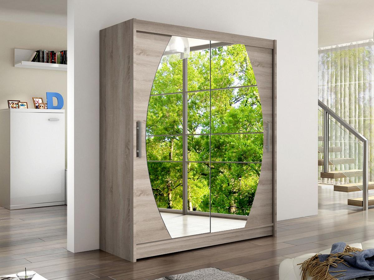 SCHWEBETÜRENSCHRANK Westa VIII - Silberfarben/Trüffeleichefarben, Holzwerkstoff/Metall (150/200/58cm) - MIRJAN24