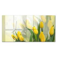 WANDUHR aus Glas 60x30 cm - Tulpen - Gelb, Glas (60/30/0.4cm) - TULUP