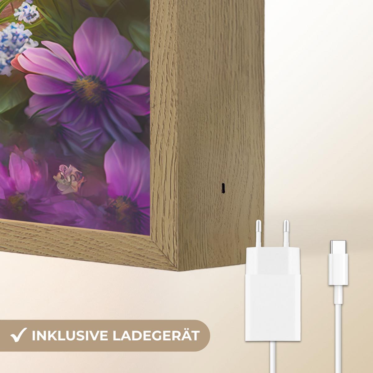 NACHTTISCHLAMPE MIT AKKU Welpe - Sonne - Blumen - Natur - Border Collie - Hund 30x40 cm - Violett, Holzwerkstoff (8/30/40cm) - OnlyWow