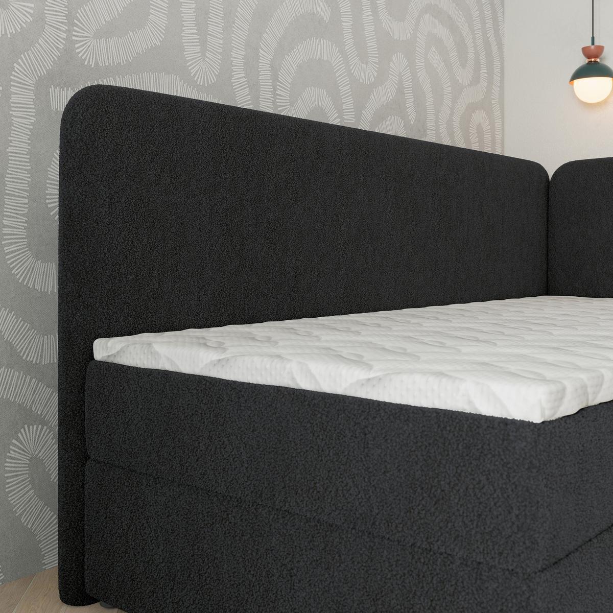 BOXBETT GINA 100x200 cm mit Matratze und Topper, H2+H3 - Schwarz - Schwarz, Holz (100/200cm) - MASSENO