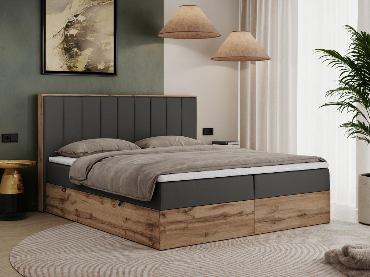 BOXBETT BELLISSIMO 160/200 Dunkelgrau Kunstleder - H3 - Dunkelgrau, Holz/Textil (160/200cm) - MKS