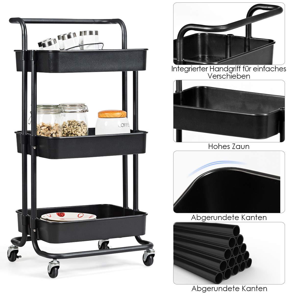STORAGE TROLLEY Schwarz - Schwarz, Metall (42/87/35cm) - COSTWAY