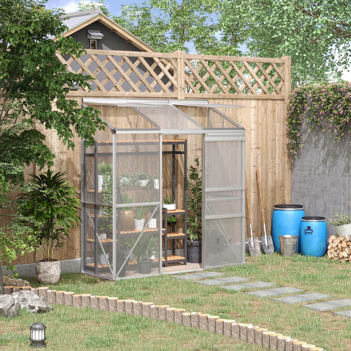 FOLIENGEWÄCHSHAUS, Silber, Aluminium, Polycarbonat - Hellgrau, Metall (68/196/192cm) - Outsunny
