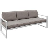 GARTENBANK Bellano Outdoor 3-Sitzer Polster-Loungebank, Stahlgestell Weiß, Dunkelbeige 76/216/80 cm - Beige, Textil (216/86/80cm) - WFL GROUP