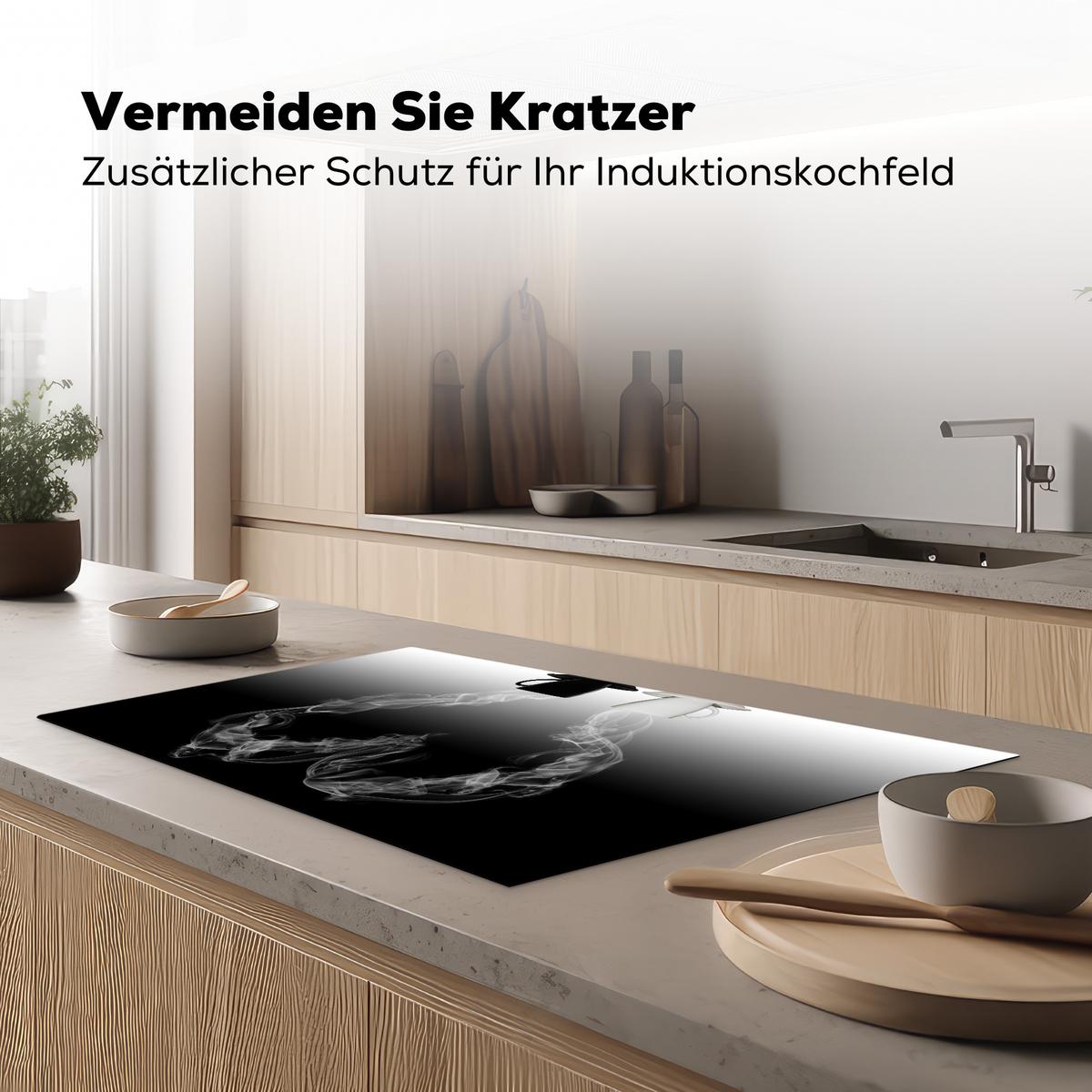 HERDABDECKPLATTE Kaffee - Herz - Schwarz und weiß - Tassen Ceranfeldabdeckung 85x52 cm - Weiß, Kunststoff (85/52/0.2cm) - MuchoWow