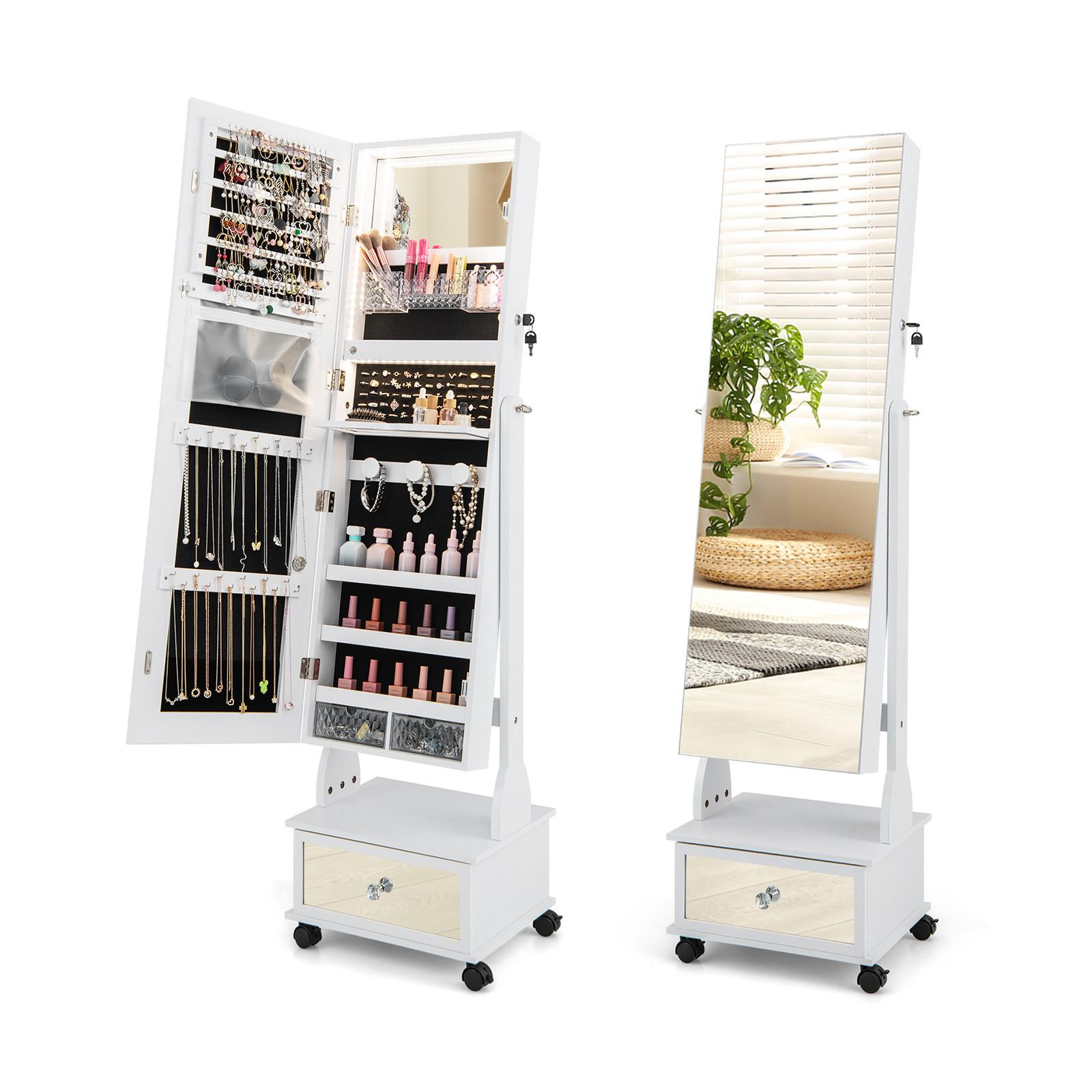 SCHMUCKSCHRANK mit 3 Spiegeln Weiß - Weiß, Glas (42/159/35cm) - COSTWAY