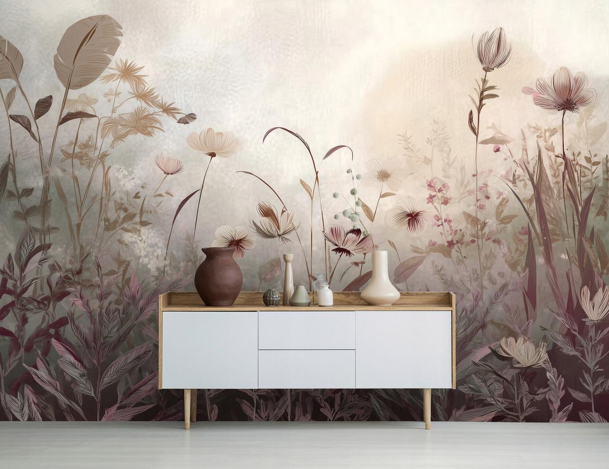 FOTOTAPETE Blumen Wiese Beige 400x280 cm - Multicolor, Papier (400/280cm) - Wallarena