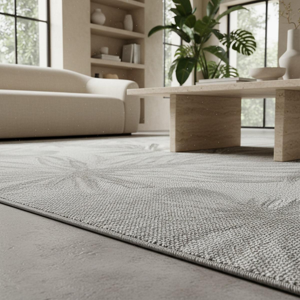 TEPPICH Outdoor VENTOUX in Grau, mit Tropen-Motiv, 280 x 370 cm - Grau, Textil (370/280cm) - KADIMA DESIGN