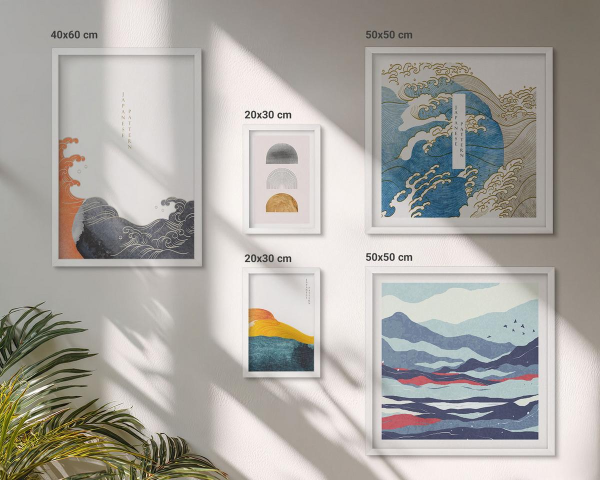 BILDER SET 5er Set - 50x50 cm & 20x30 cm & 40x60 cm Weißer Rahmen - Stilvolle moderne Blumen - Weiß, Kunststoff (40/60cm) - TULUP