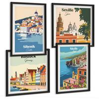BILDER SET 4er Set - 50x50 cm & 40x60 cm Schwarzer Rahmen - Landschaften europäischer Städte - Schwarz, Kunststoff (50/50cm) - TULUP