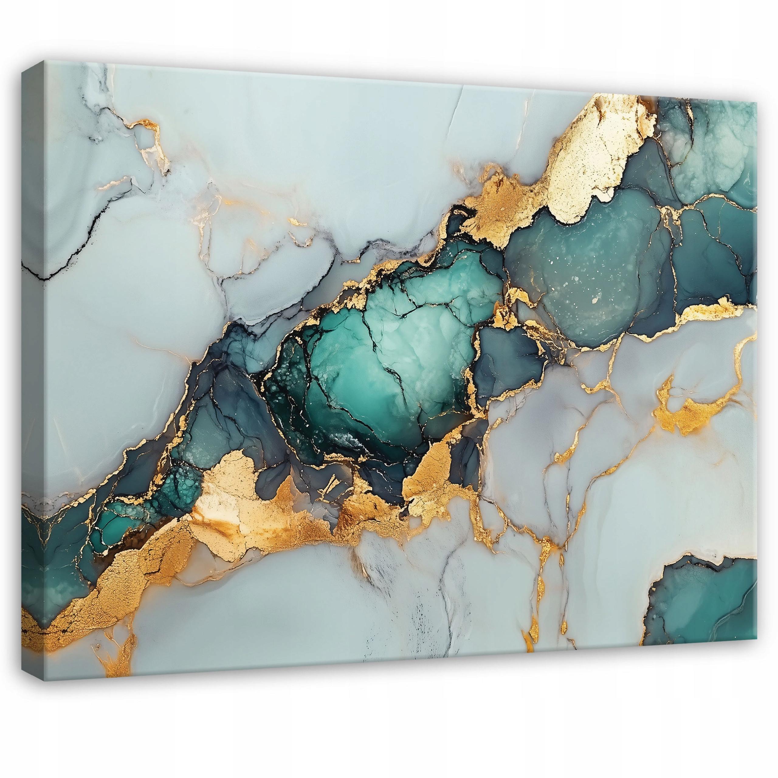 WANDBILD XXL Abstrakt Marmor Grün Gold Modern Wohnzimmer 60x40 - Grau, Holzwerkstoff (60/40cm) - Wallarena