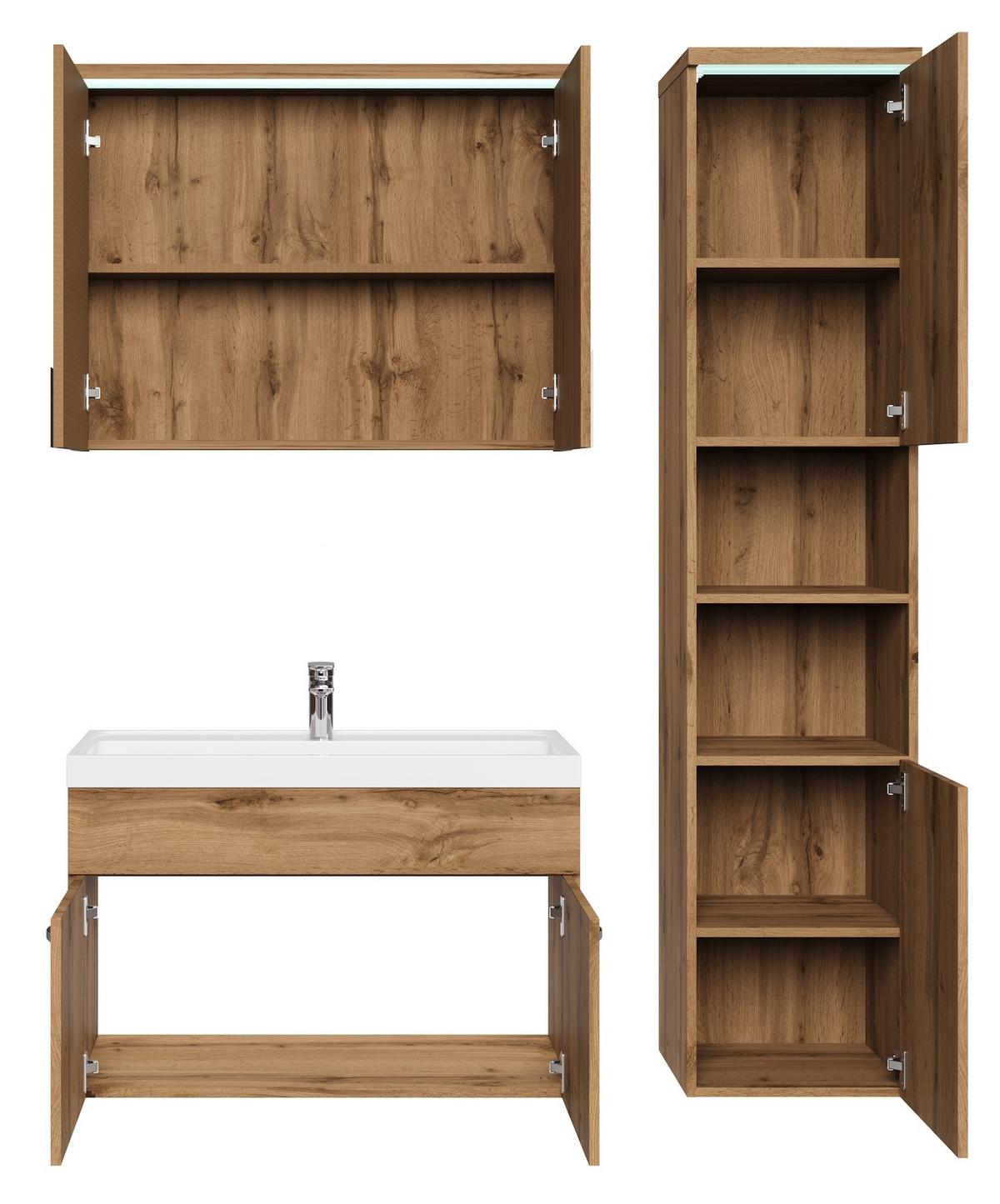 BADMÖBEL-SET Paso LED 4 Teile Eiche - 80 x 35 x 55 cm - Eichefarben, Holz (80/55/40cm) - Badplaats