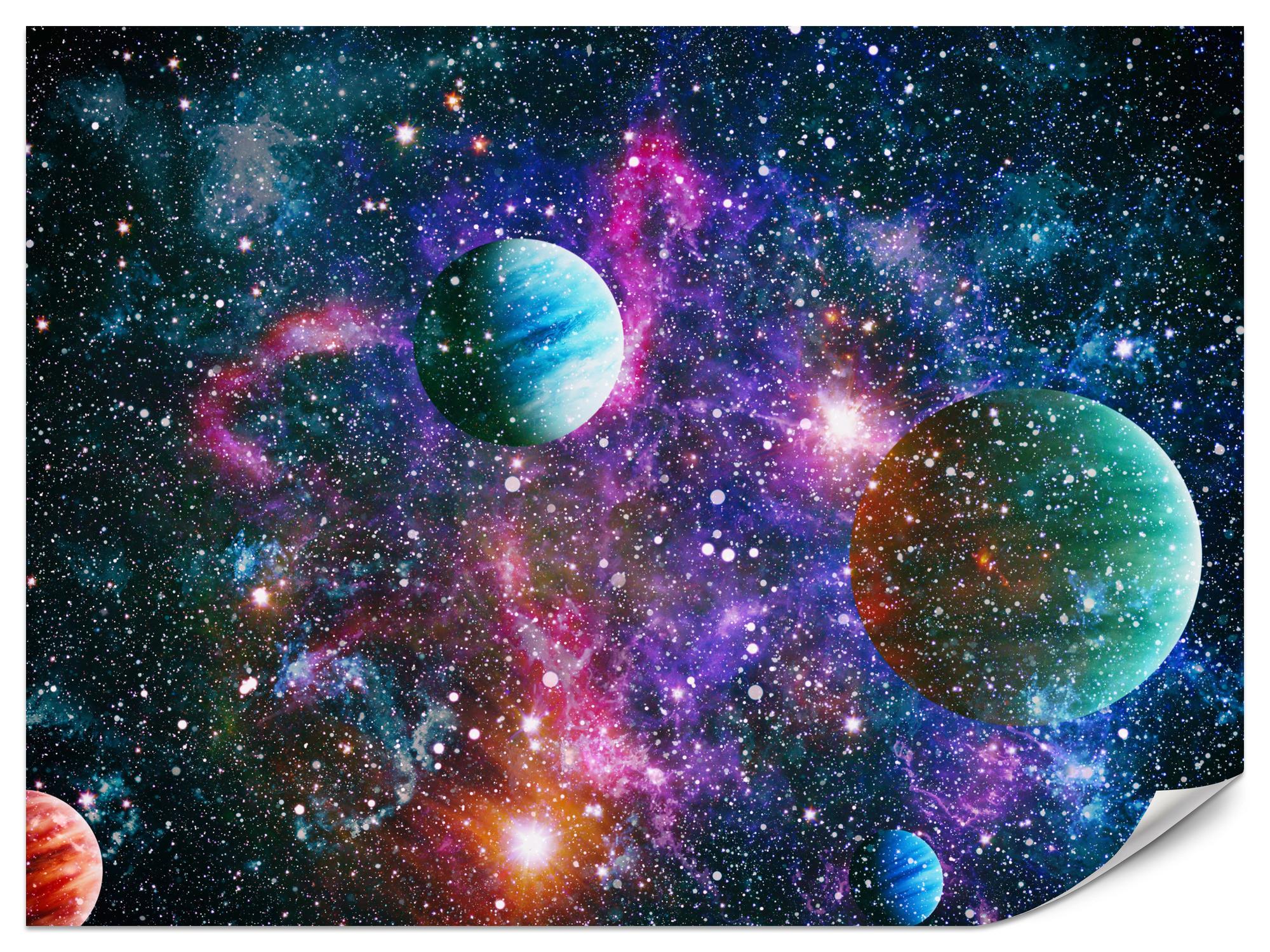 FOTOTAPETE für Schlafzimmer Bunte Planeten Sternenhimmel Kosmos 500x350 - Rot/Violett, Papier (500/350cm) - Muralo