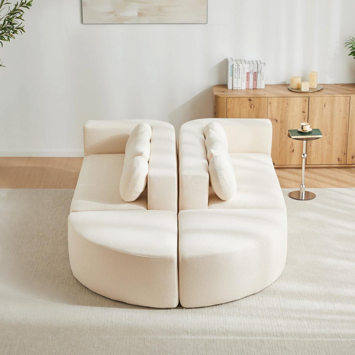 SCHLAFCOUCH aus Chenille in Beige Modulares Design & Ohne Montage - Beige, Textil (165/68/292cm) - Urban Meuble