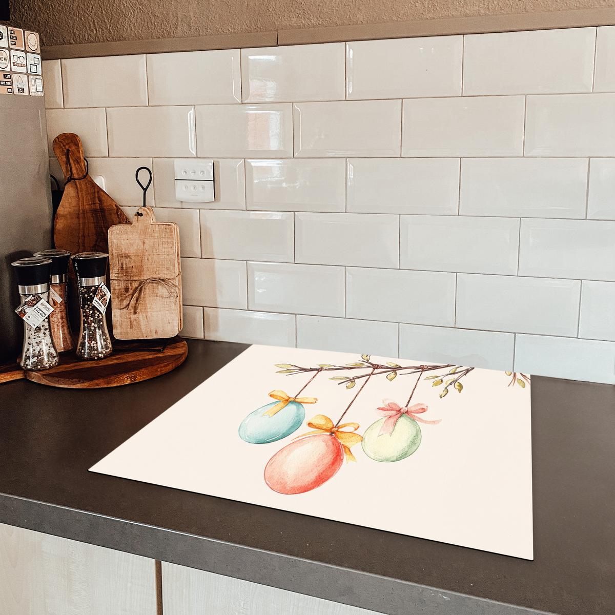 HERDABDECKPLATTE Osterkuchen - Schleife - Eier Herdabdeckung Induktionsfeld 60x52 cm - Creme, Kunststoff (60/52/0.2cm) - MuchoWow