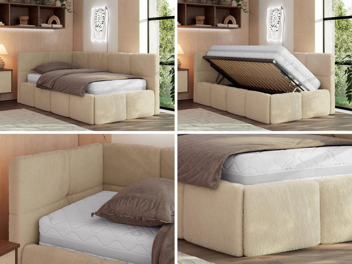 JUGENDBETT ARVO 90/200 - Beige Plüsch - ohne Matratze - Links Seite - Beige, Textil (90/200cm) - MKS