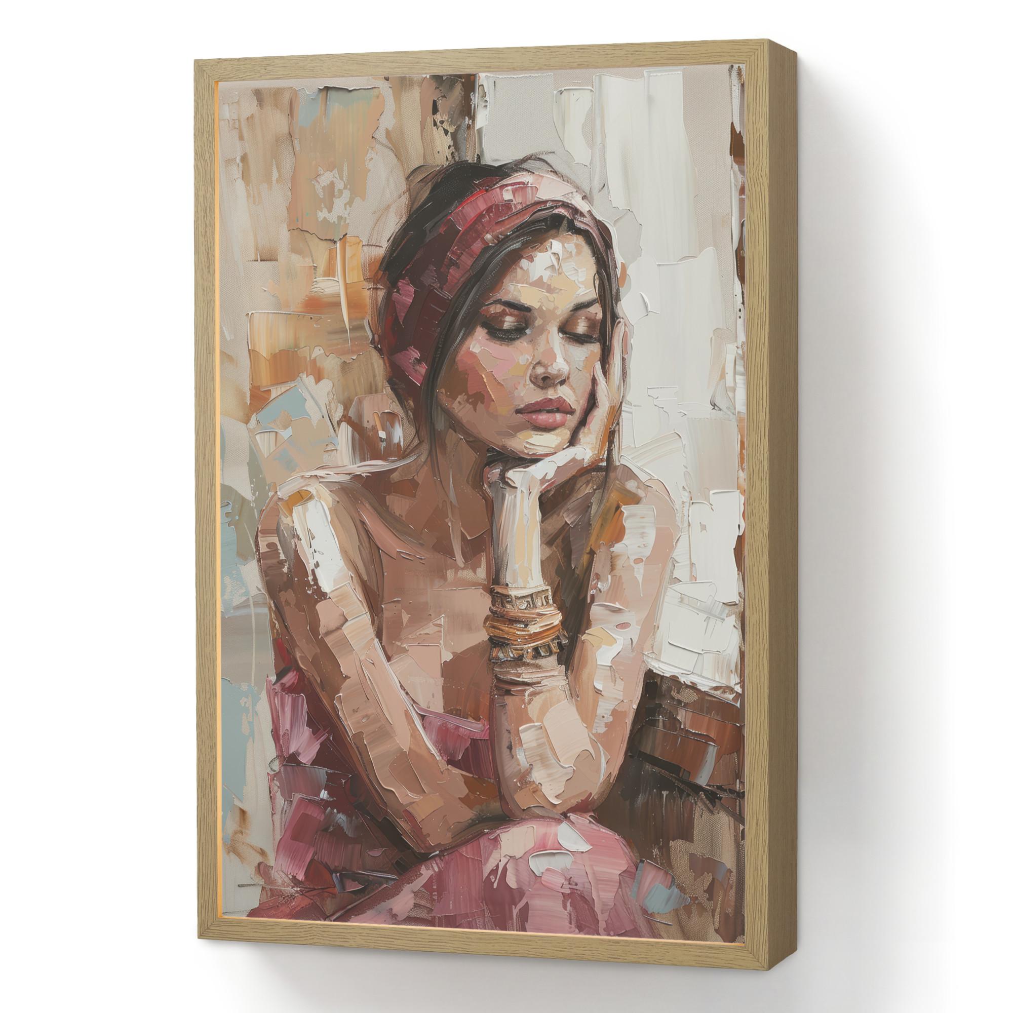 WANDLEUCHTE MIT AKKU Frau - Lackierung - Porträt - Modern 40x60 cm - Braun, Holzwerkstoff (40/60/8cm) - OnlyWow