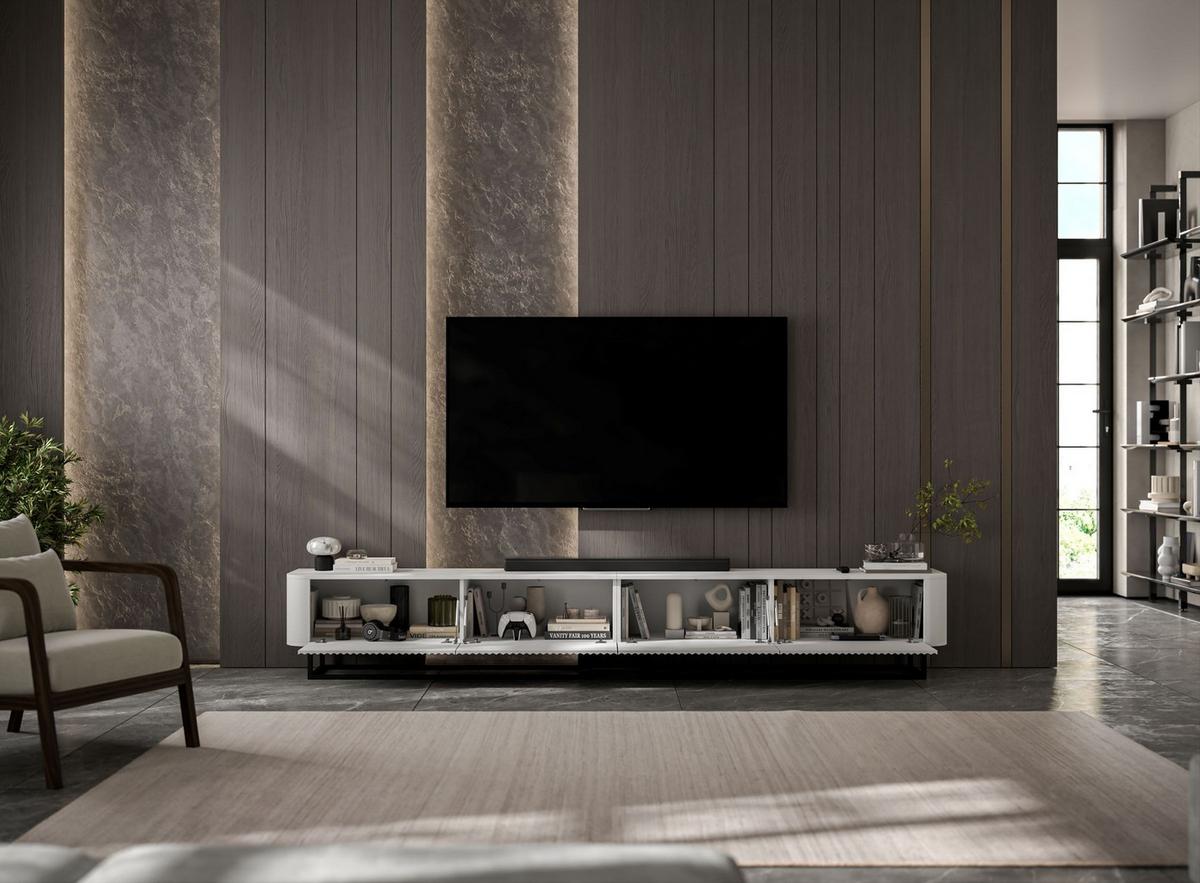 TV-LOWBOARD 2er-Set Aurora Weiß matt 280 cm mit Metallrahmen - Schwarz/Weiß, Holzwerkstoff/Metall (280/44/35cm) - Meble Lindner