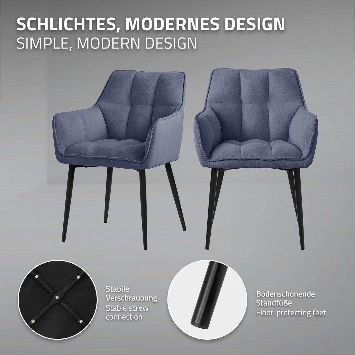 ESSZIMMERSTUHL Blau Frotteestoff - Blau/Schwarz, Textil/Metall (63/90/57cm) - ML-DESIGN