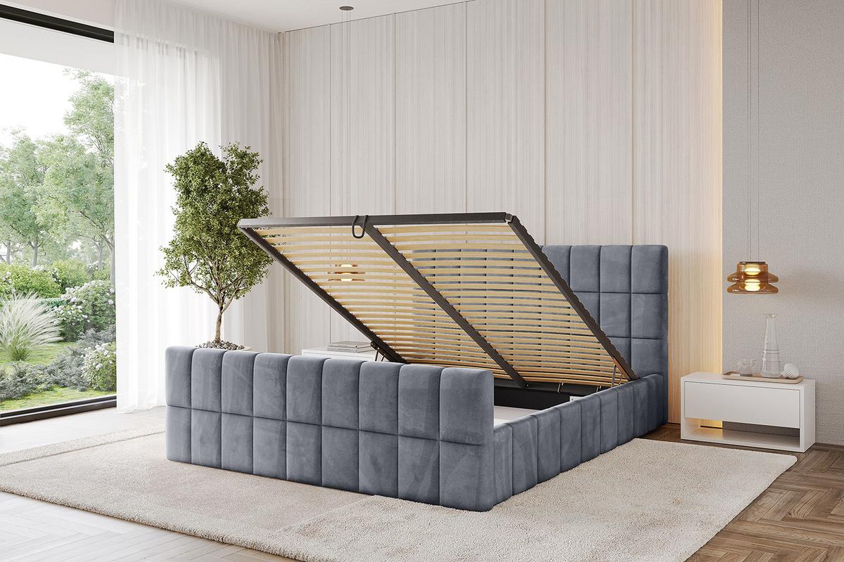 POLSTERBETT mit Bettkasten, Fußteil und Lattenrost, Boxbett mit Matratze H3/H4 - AMEA-Z 180x200 Grau - Grau, Holzwerkstoff/Textil (180/200cm) - ALTDECOR
