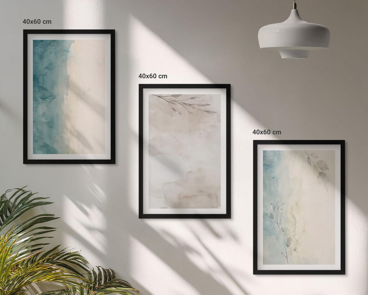 BILDER SET 3er Set - 40x60 cm Schwarzer Rahmen - Feine Aquarelltexturen - Schwarz, Kunststoff (40/60cm) - TULUP