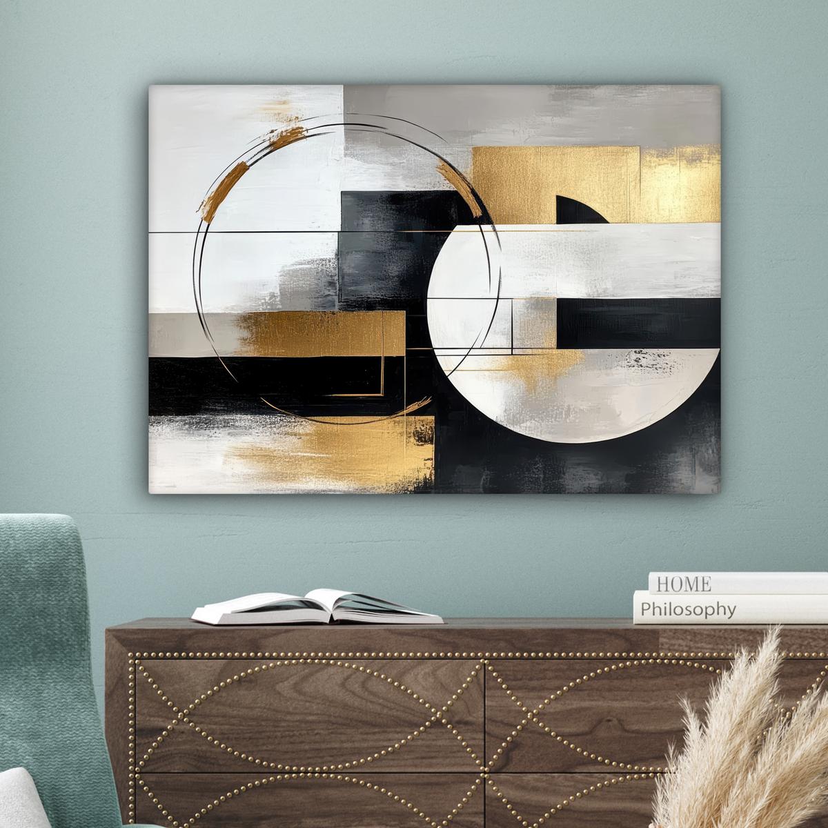 LEINWANDBILD Abstrakt - Gold - Silber - Formen - Ästhetik Wandbilder 80x60 cm - Multicolor, Textil (80/60cm) - MuchoWow