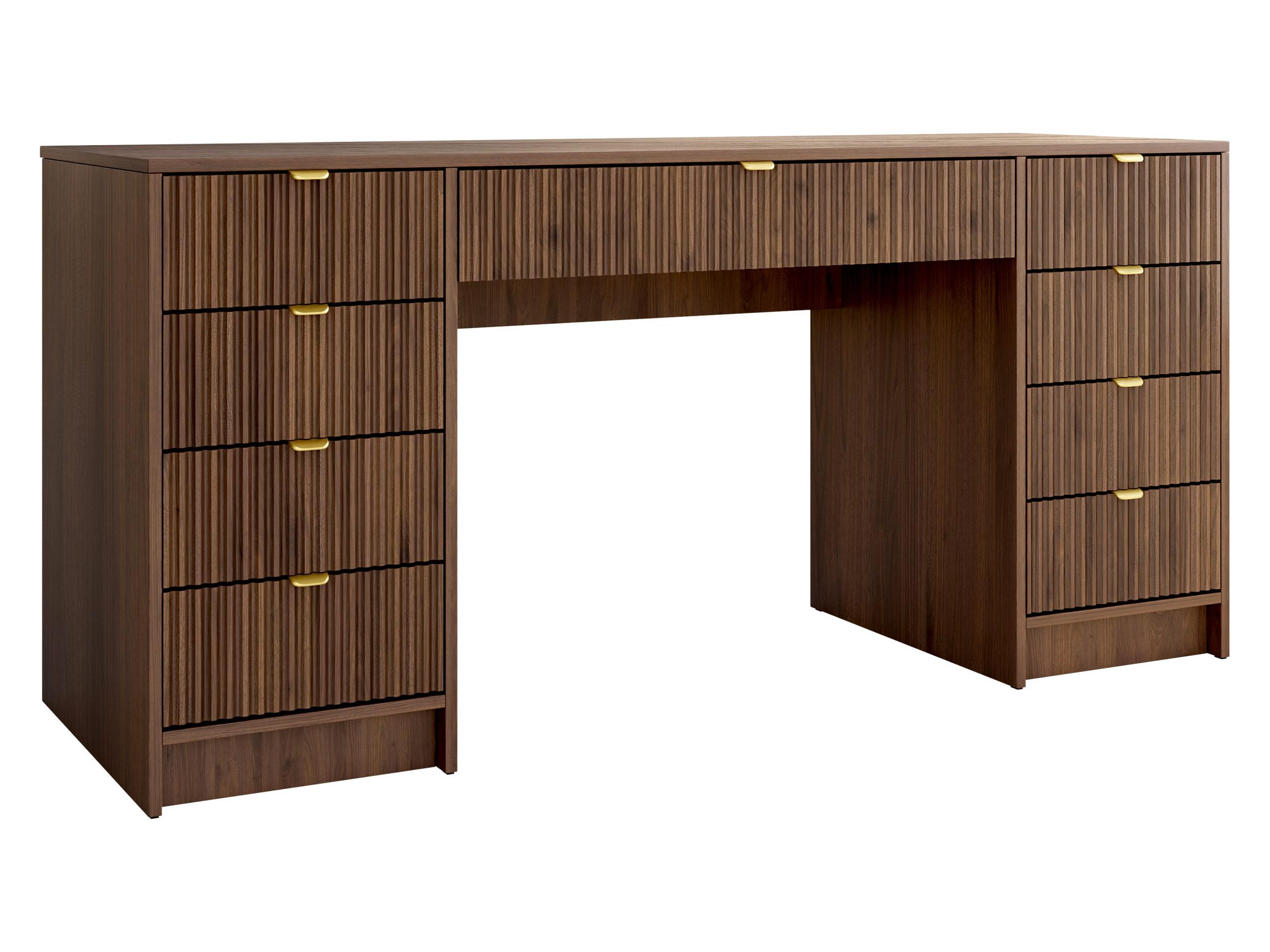 SCHREIBTISCH Tireno Bis - Goldfarben/Nussbaumfarben, Holzwerkstoff/Metall (154/55/76cm) - MIRJAN24