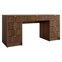 SCHREIBTISCH Tireno Bis - Goldfarben/Nussbaumfarben, Holzwerkstoff/Metall (154/55/76cm) - MIRJAN24