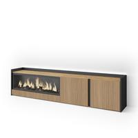 LOWBOARD, Eiche und Schwarz, 212/35/50cm, Elektrokamin XXL, Led - Eichefarben, Holzwerkstoff (212/50/35cm) - Skraut Home