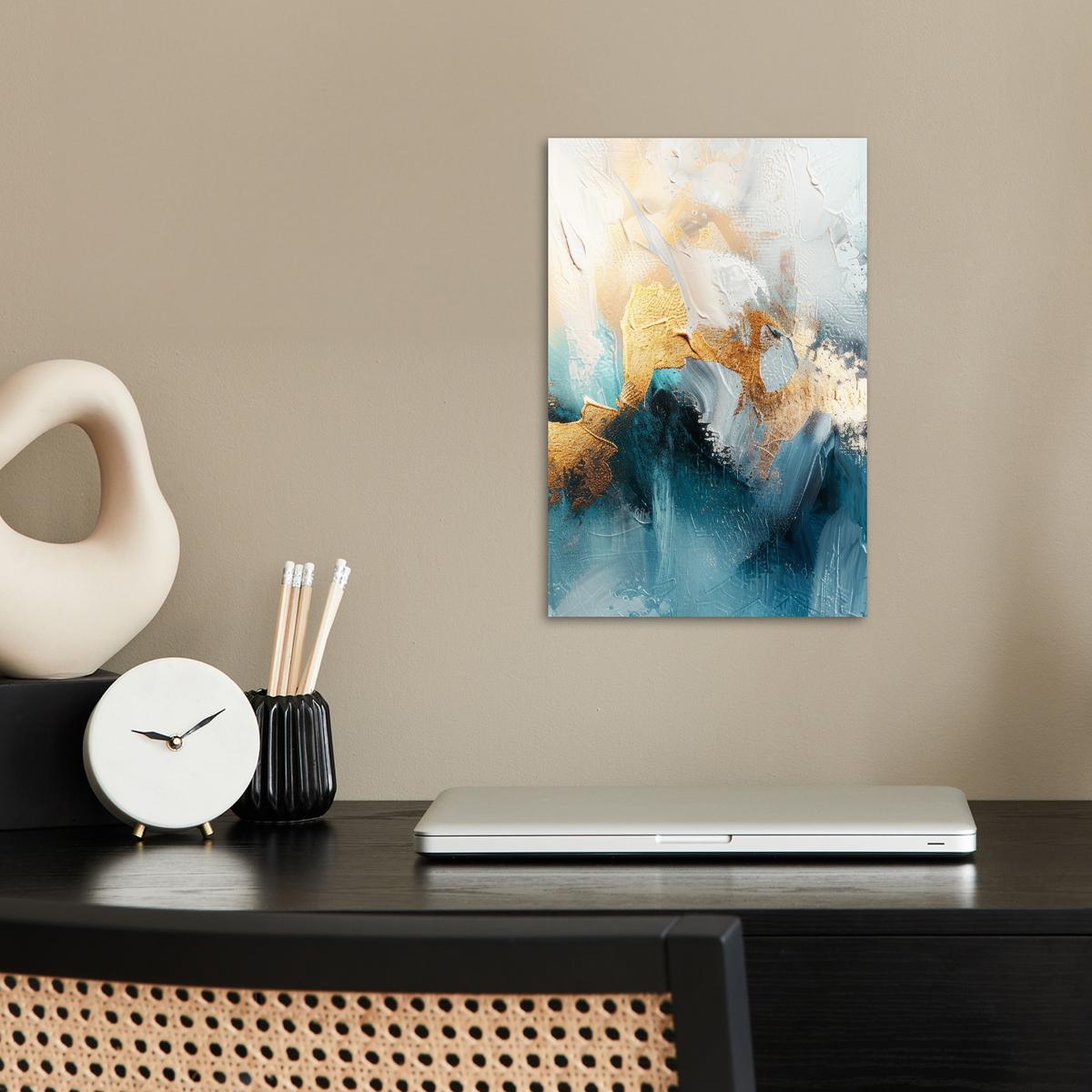 POSTER Abstrakt - Kunst - Gold - Blau Room Decor 20x30 cm - Petrol, Papier (20/30/0.1cm) - MuchoWow