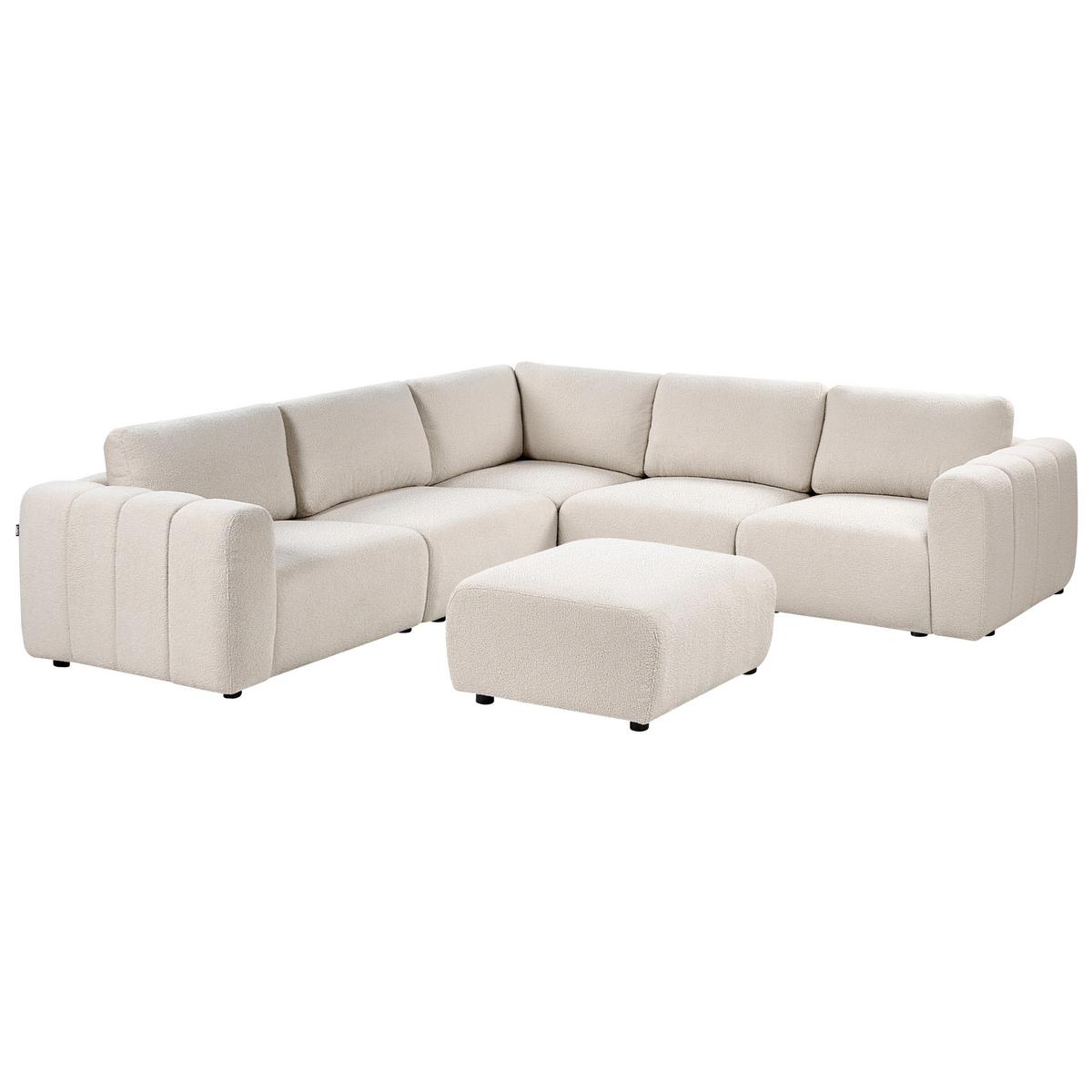 ECKSOFA Modul 5-Sitzer mit Ottomane Bouclé Cremeweiß rechtsseitig Kivvik - Creme, Textil (287/100cm) - Beliani