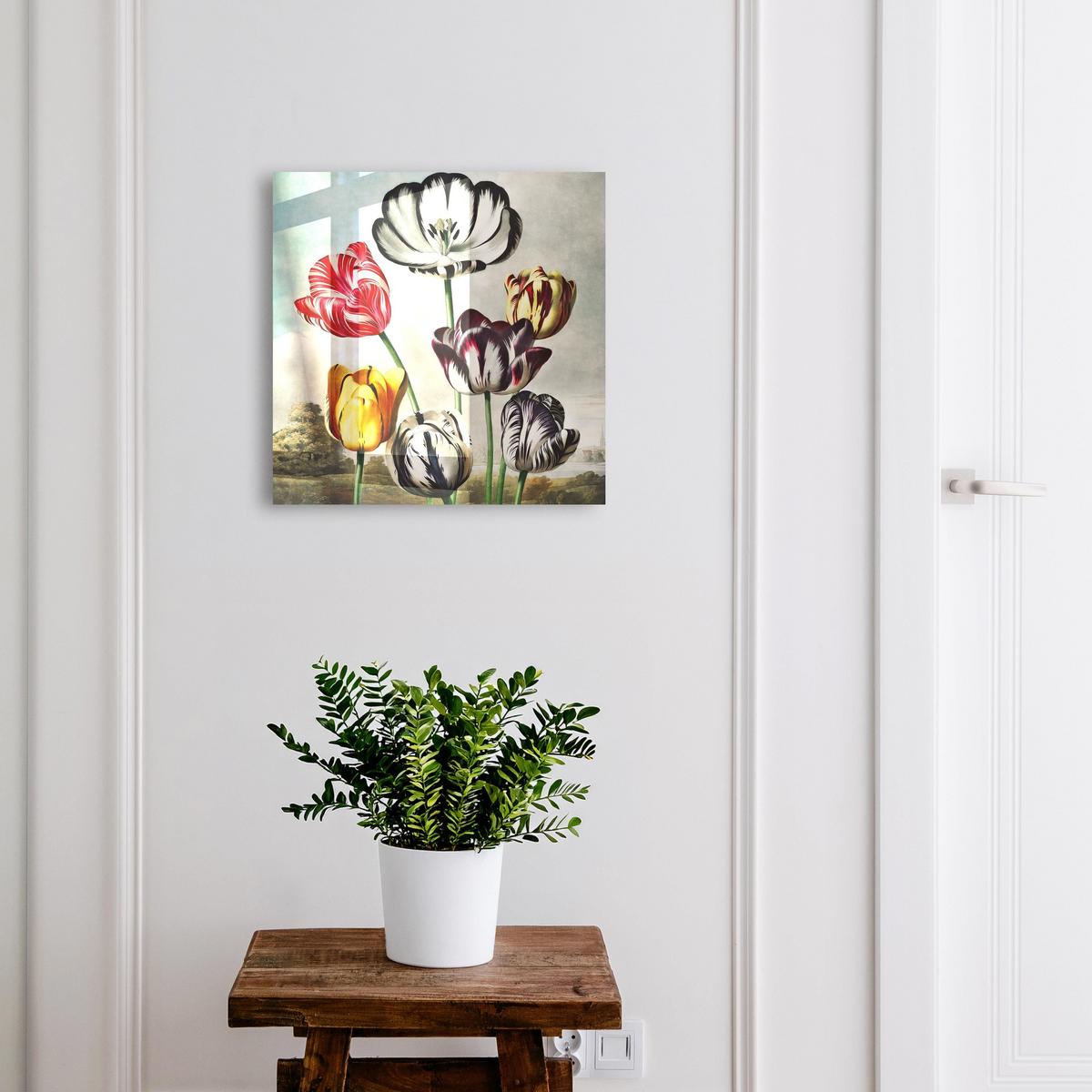 SCHLÜSSELBOX Schwarz 30x30 cm- Türöffnung nach rechts - Retro-Tulpen - Rot, Metall (30/30/5cm) - TULUP
