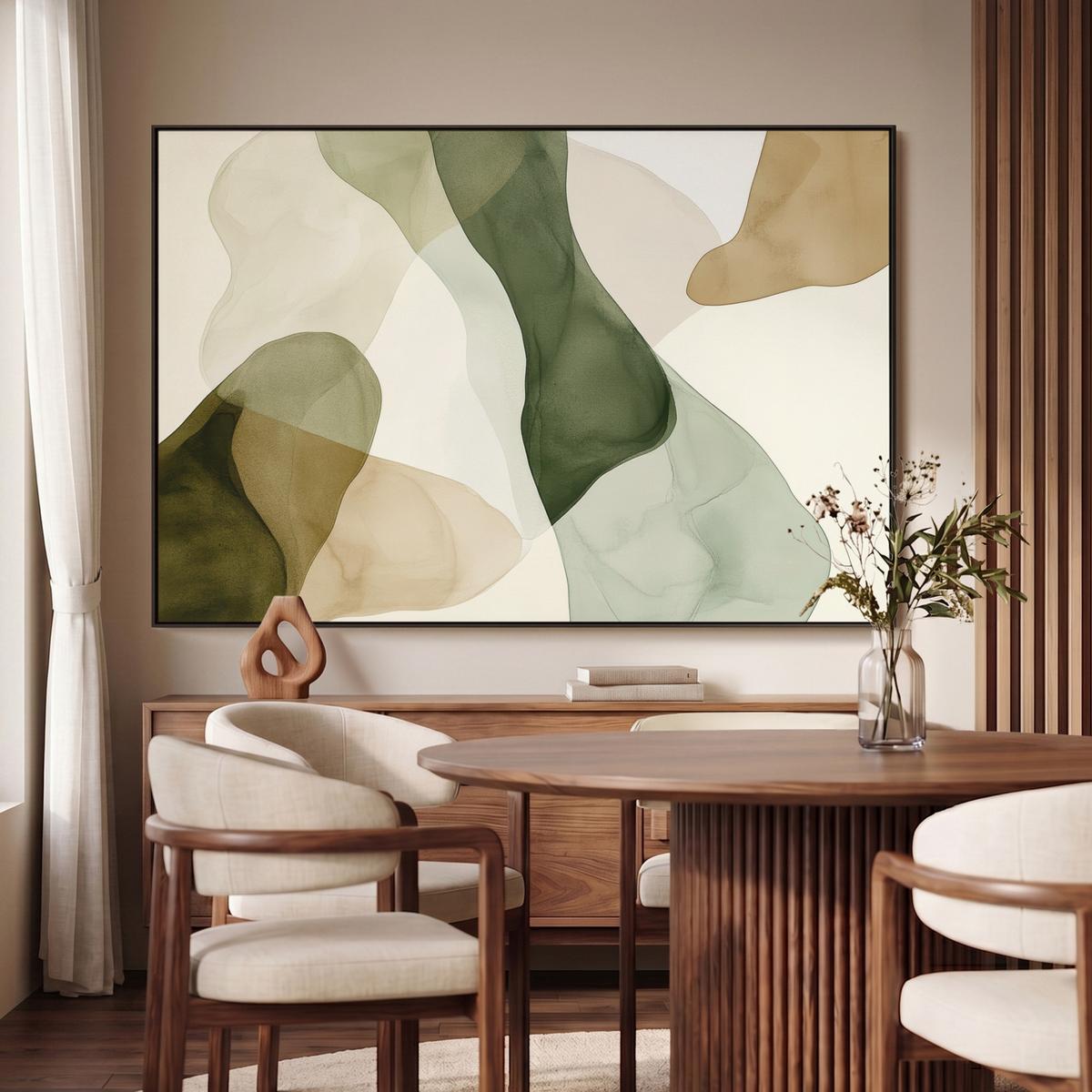 LEINWAND Bilder mit Rahmen - Japandi - Abstrakt - Grün - 120x80 - Salbeigrün, Textil (120/80cm) - MuchoWow