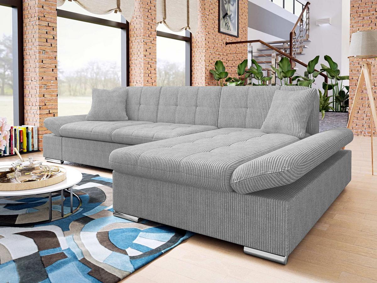ECKSOFA Malwi Cord, Seite: Rechts - Hellgrau, Holz/Textil (278/161cm) - MIRJAN24