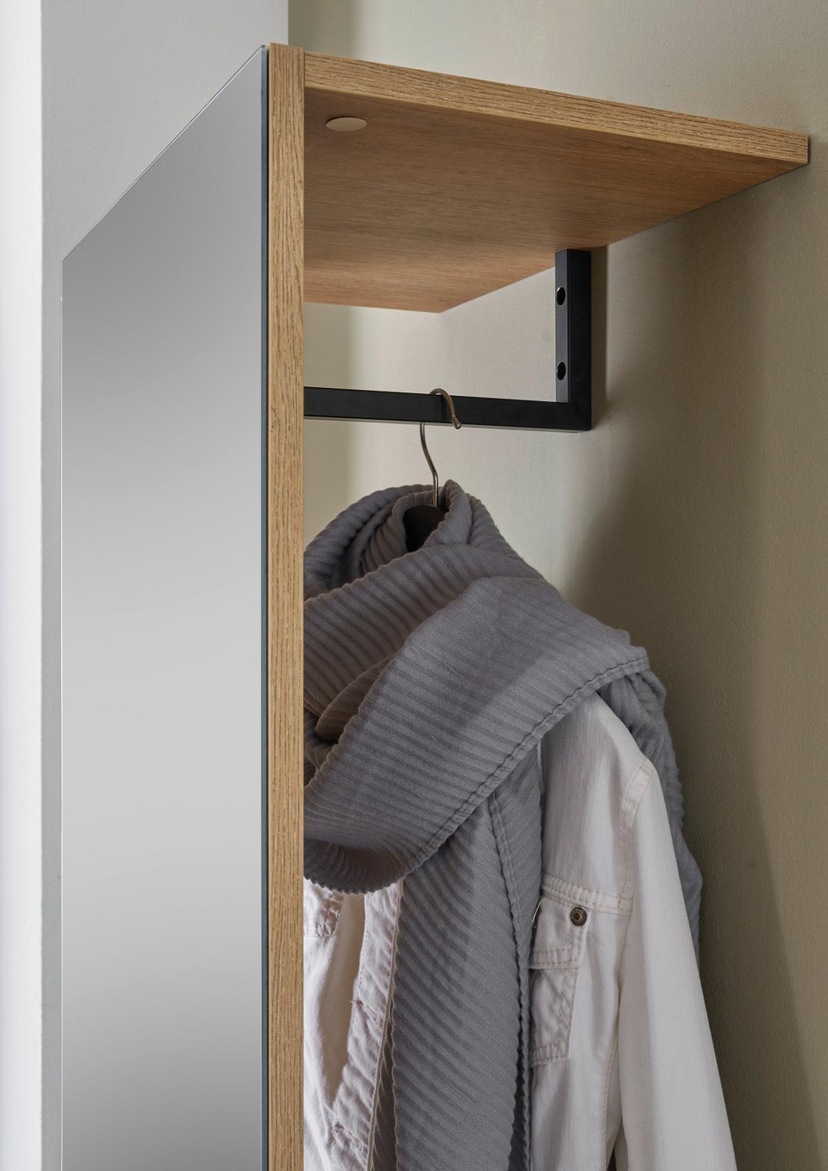 GARDEROBE Evoke Eiche 50 x 200 cm, Kompaktgarderobe mit Spiegel - Eichefarben/Schwarz, Glas/Holzwerkstoff (50/200/30cm) - Furn.Design