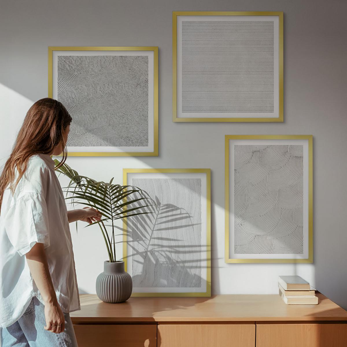 BILDER SET 4er Set - 50x50 cm & 40x60 cm Goldrahmen - Sandmuster geometrische Strukturen - Goldfarben, Kunststoff (50/50cm) - TULUP