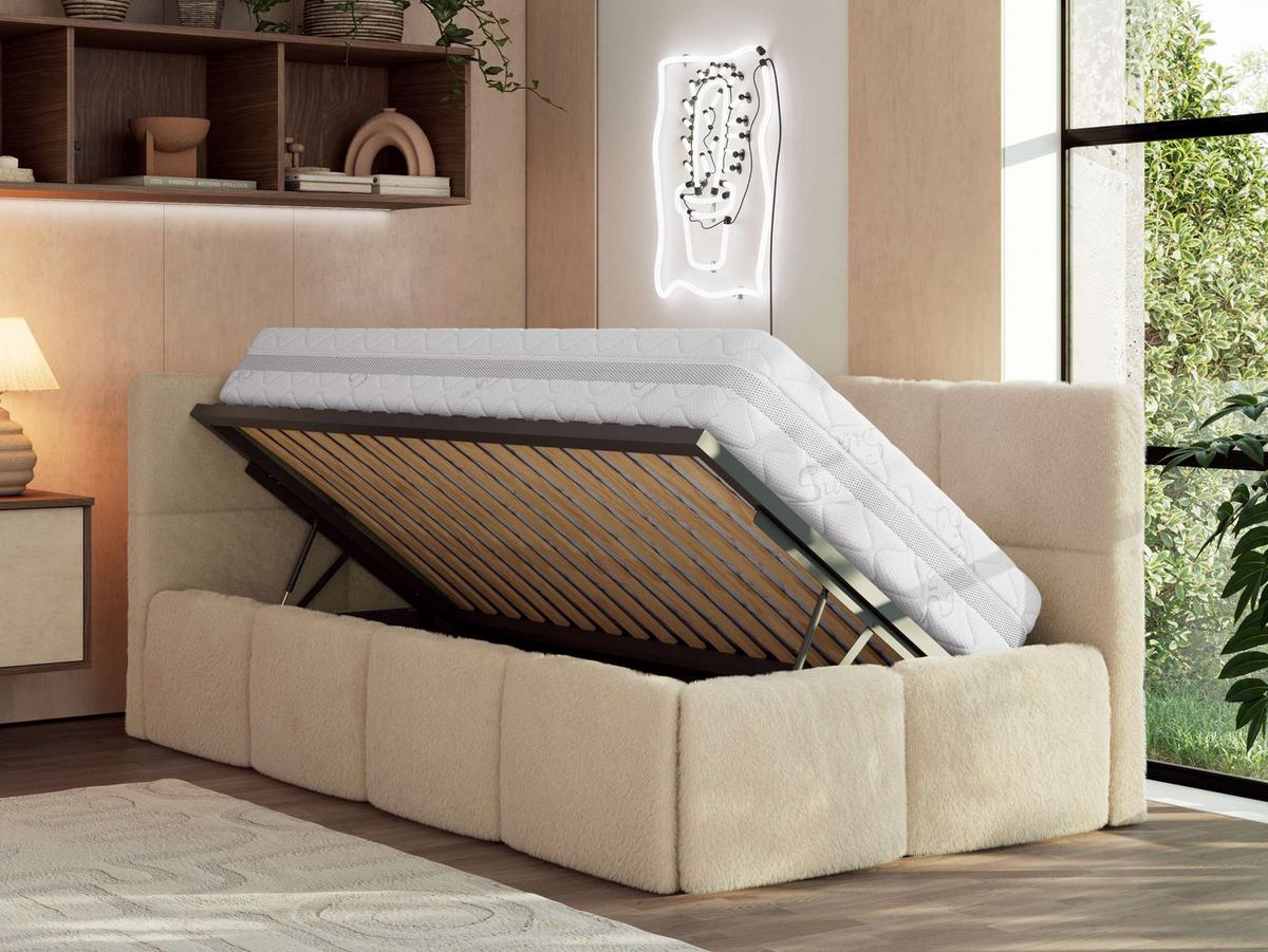 JUGENDBETT ARVO 90/200 - Beige Plüsch - ohne Matratze - Links Seite - Beige, Textil (90/200cm) - MKS