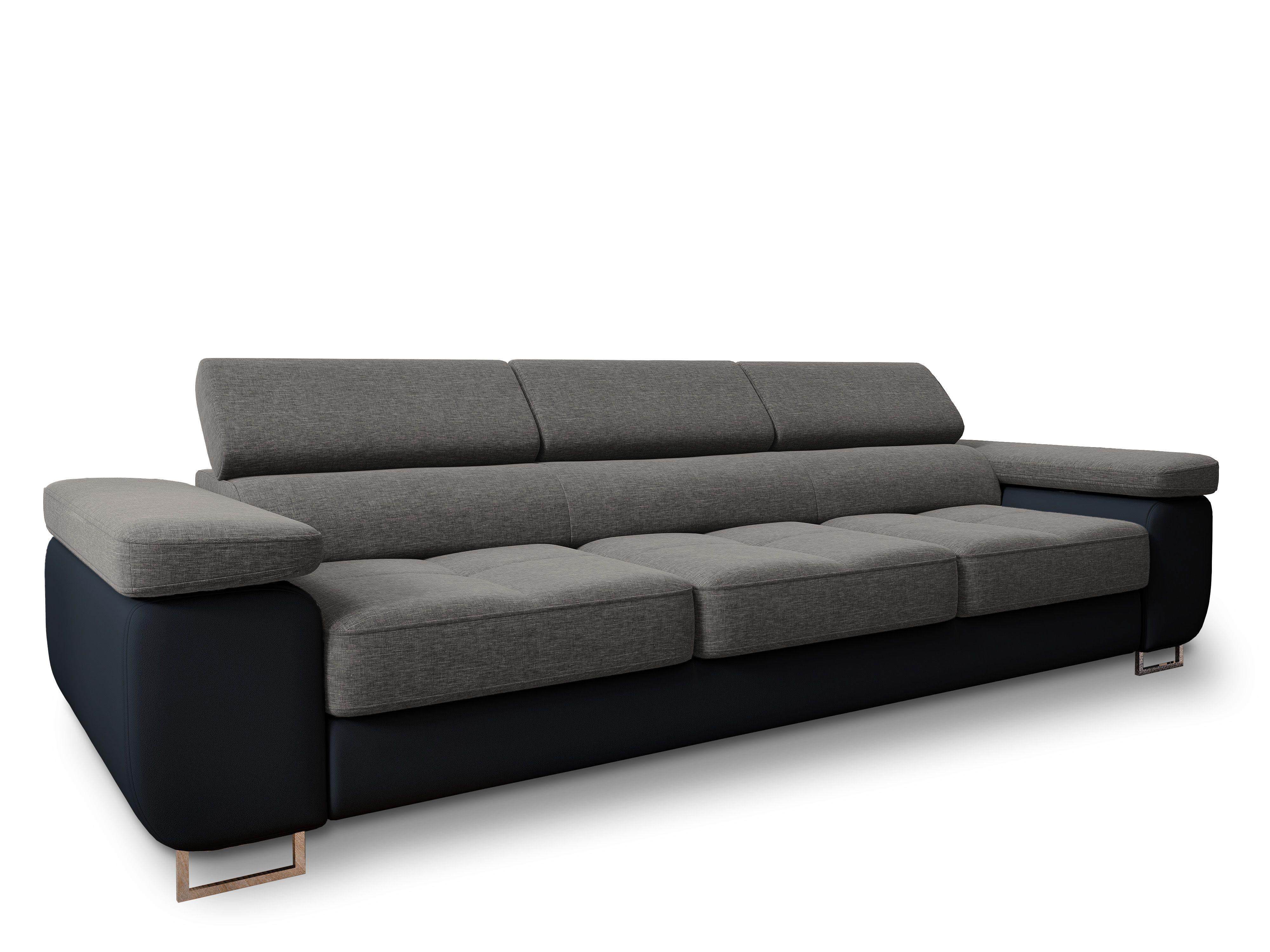 SCHLAFSOFA MOSINE Hellgrau Geflochtener Stoff mit Schlaffunktion - Hellgrau/Schwarz, Holz (276/98/87cm) - MASSENO