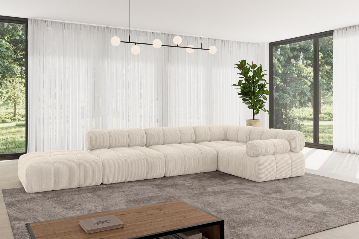 ECKSOFA modulares Sofa Felto-L2 - 380x190x70 cm Beige Cord - Beige, Holzwerkstoff/Textil (380/190cm) - ALTDECOR