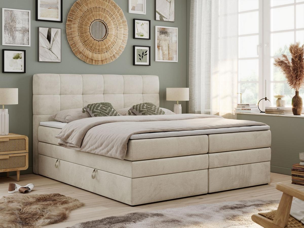 BOXSPRINGBETT LUKA KING 180/200 Beige Velvet - H3 - Beige, Holz/Textil (180/200cm) - MKS
