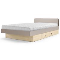 BETT Sorella 120x200 cm mit Lattenrost und Bettkasten-Schublade, mit Matratze 26 cm, Porcini + Eiche Mavelie - Eichefarben/Cappuccino, Leder/Holzwerkstoff (120/200cm) - Beautysofa