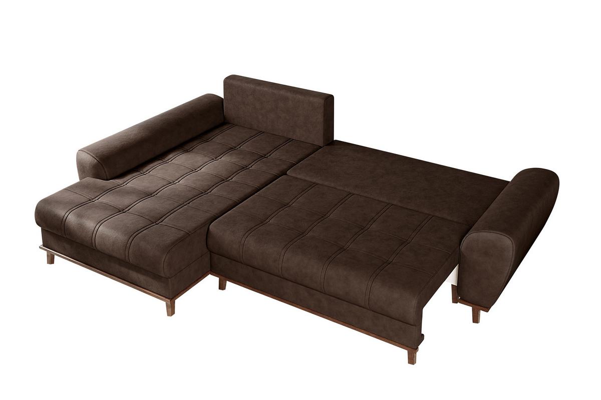 ECKSOFA im Scandi-Stil, Schlaffunktion, Bettkasten B268/T175/H86 cm, Ottomane links, Liegefl. 128x209 cm, Mikrofaserstoff in Vintage Braun / 21018 - Wildeiche/Eiche Bianco, Holz/Textil (268/175cm) - luma-home
