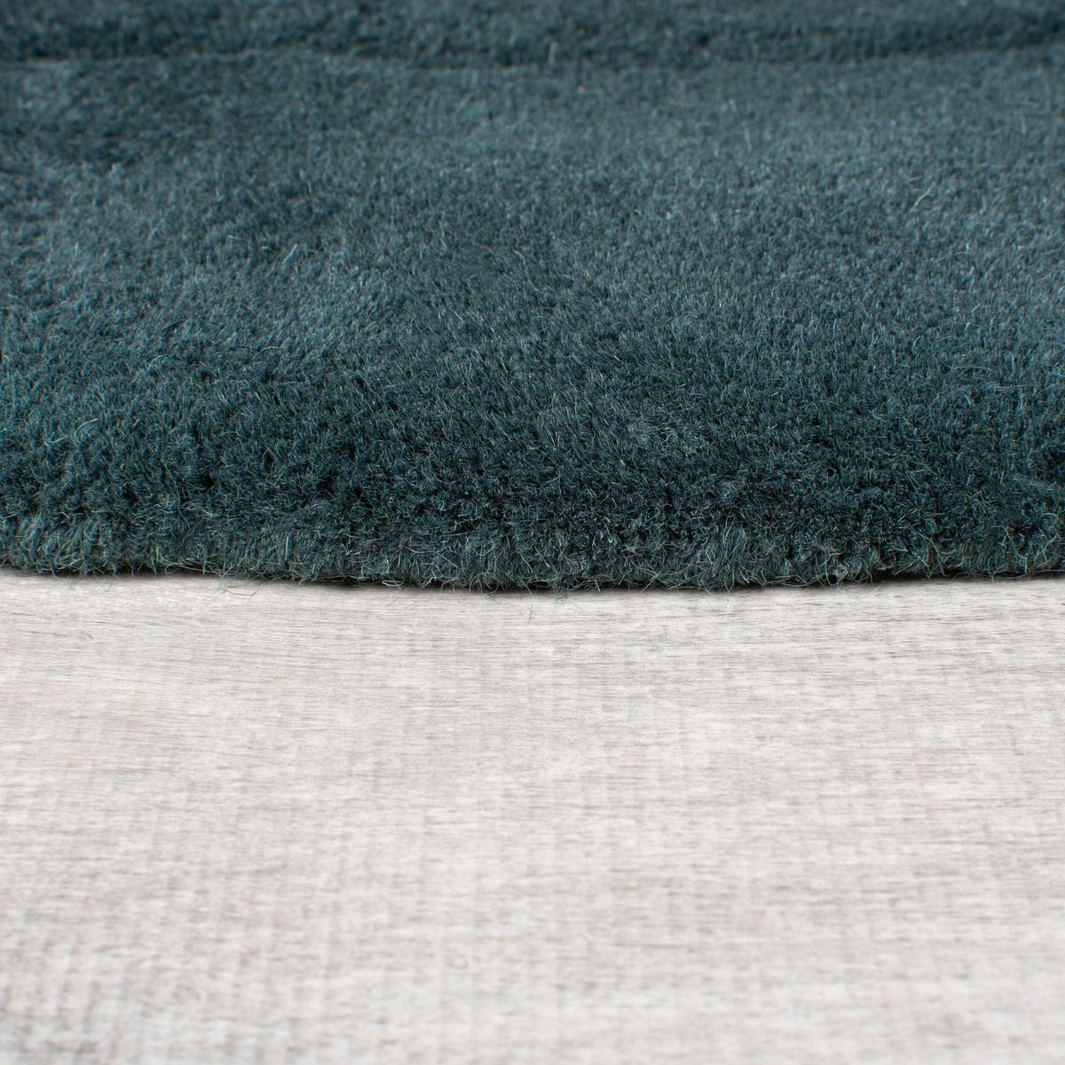 WOLLTEPPICH DEBEN, geometrisch, Petrol, Ø 160 cm - Blau, Textil (160/160cm) - KADIMA DESIGN