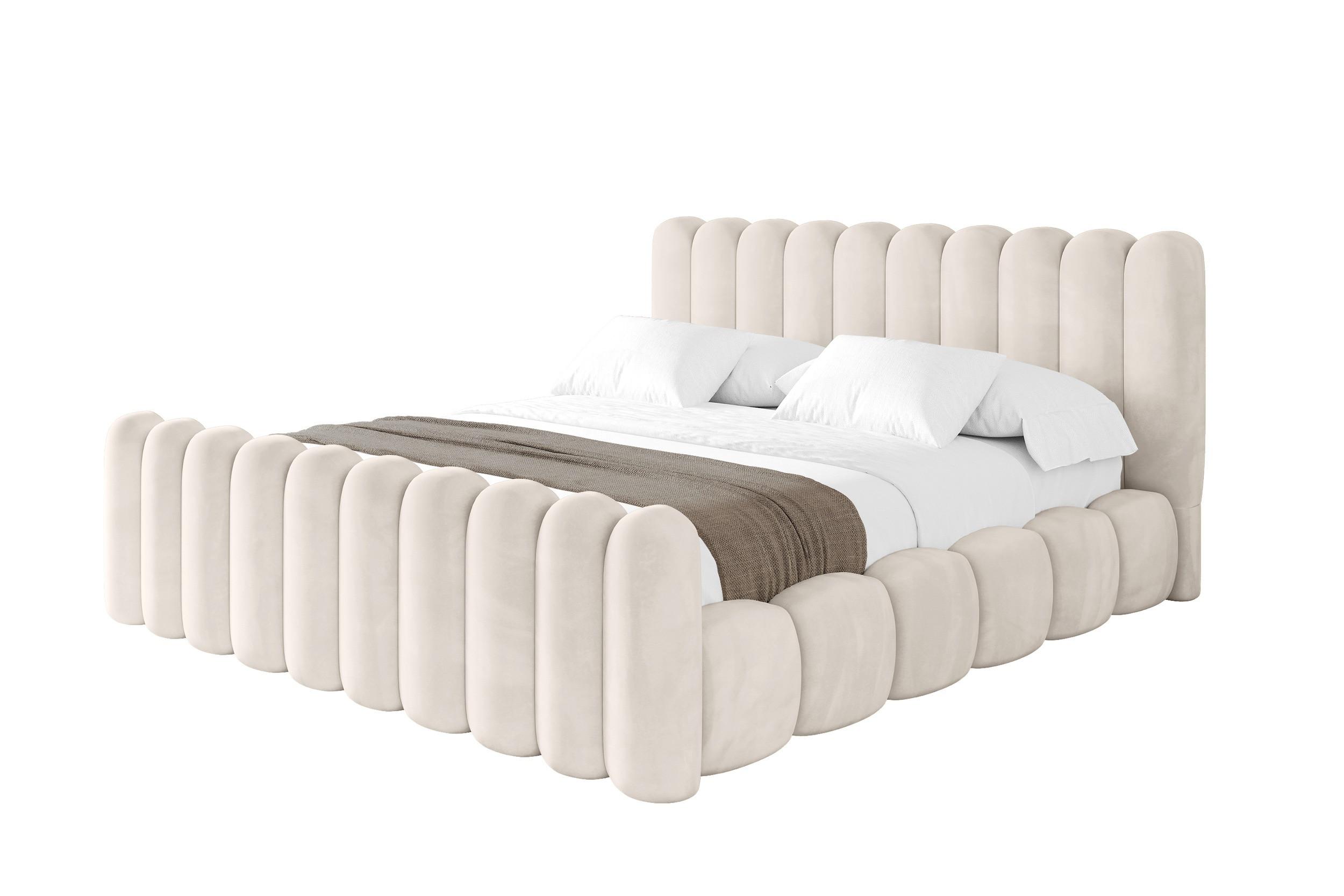POLSTERBETT mit Bettkasten, Fußteil und Lattenrost, Bett mit Matratze H3/H4 - SENA-Z 180x200 Beige - Beige, Holzwerkstoff/Textil (180/200cm) - ALTDECOR