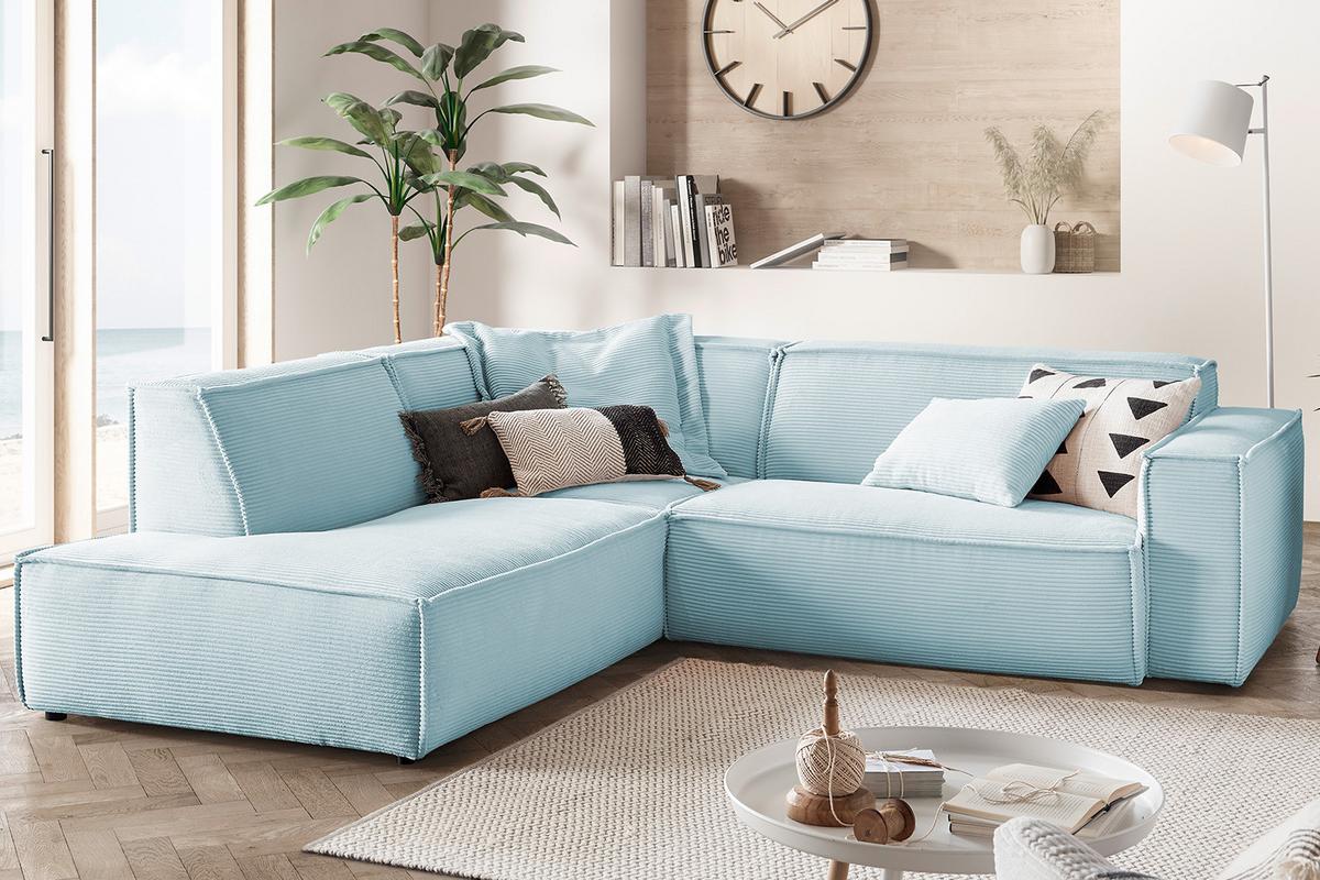 ECKSOFA SAMU Hellblau Cord - Schwarz/Hellblau, Textil (254/224cm) - KAWOLA